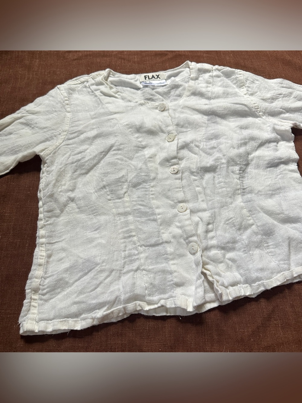 FLAX Cream Button-Front Linen Top - Picture 4 of 7